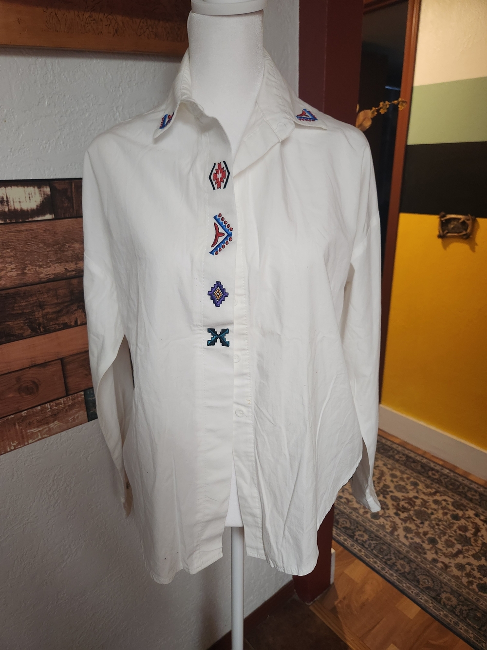 Circle T White Button-Down Shirt with Colorful Embroidered Accents
